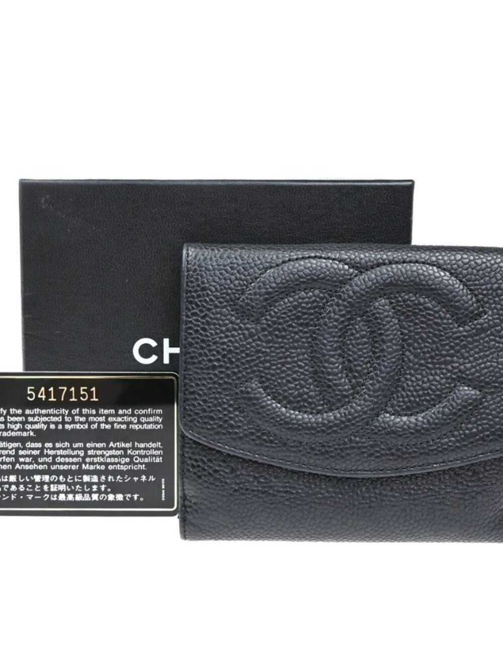 CHANEL CC Bifold Wallet Purse Grained Calfskin Leather BK Italy Vintage